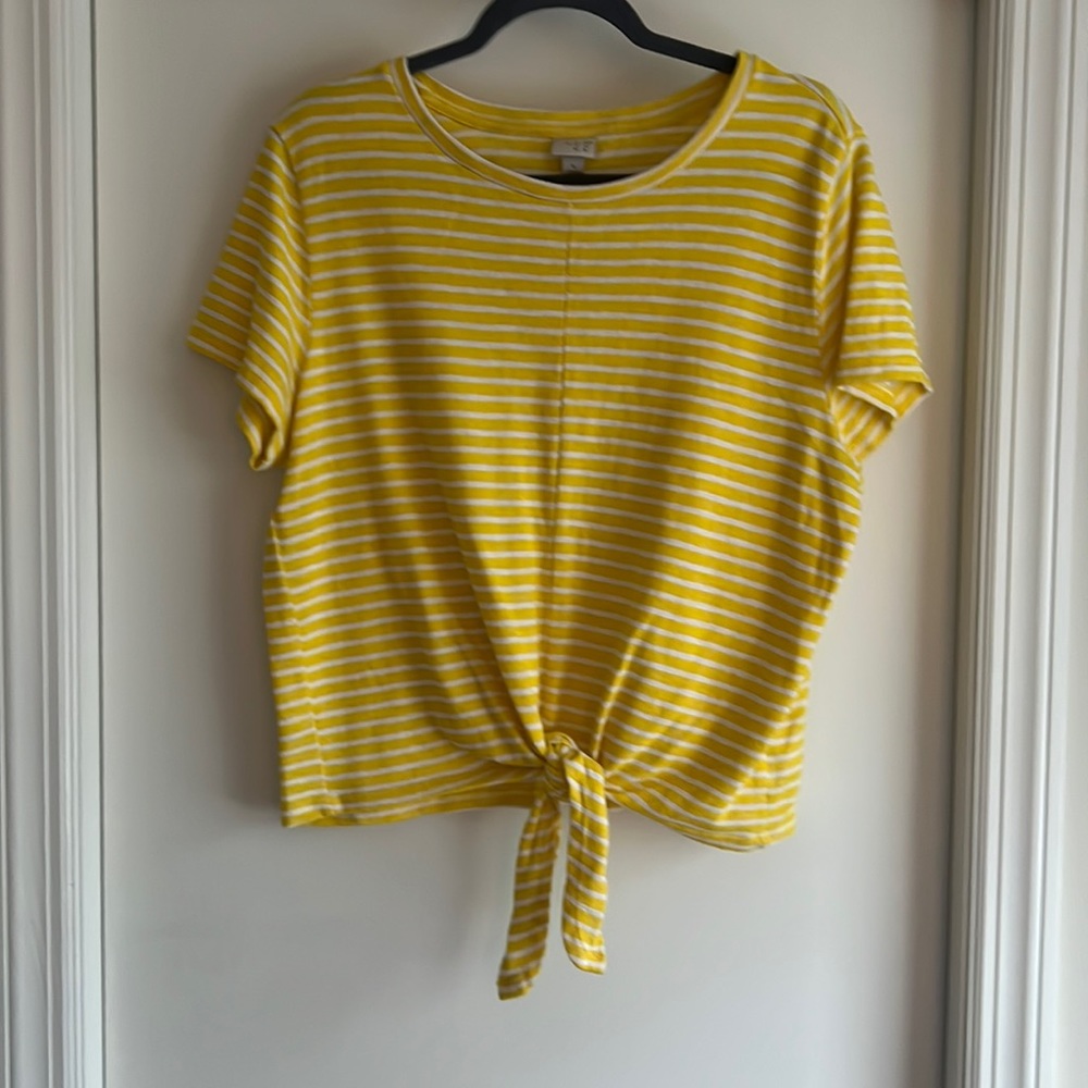 Yellow and white striped tie t-shirt